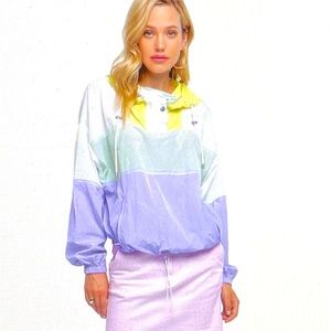 ASTR The Label Sawyer Windbreaker pastel colorblock hooded, size L cottagecore